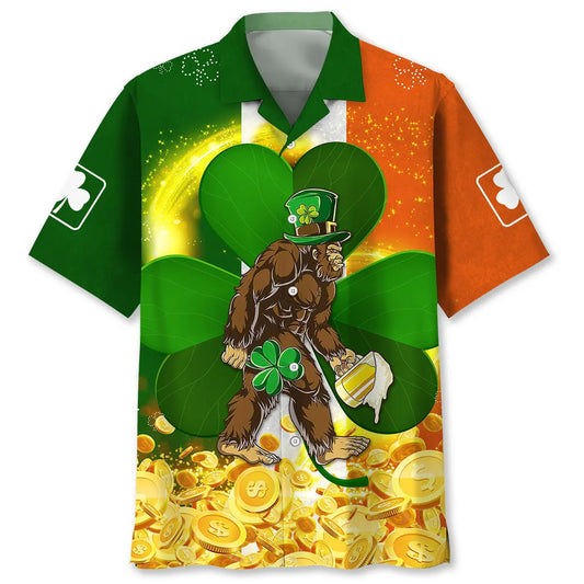 Bigfoot Irish Saint Patrick's Day Hawaiian Shirt For Island Vacations, Resort Wear, And Relaxed Seasonal Style