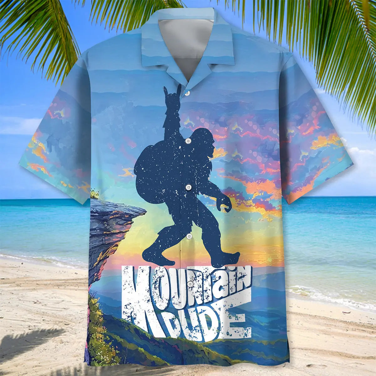 Bigfoot Mountain Hiking Hawaiian Shirt For Beach Party, Poolside Gathering, And Comfortable Travel Wear