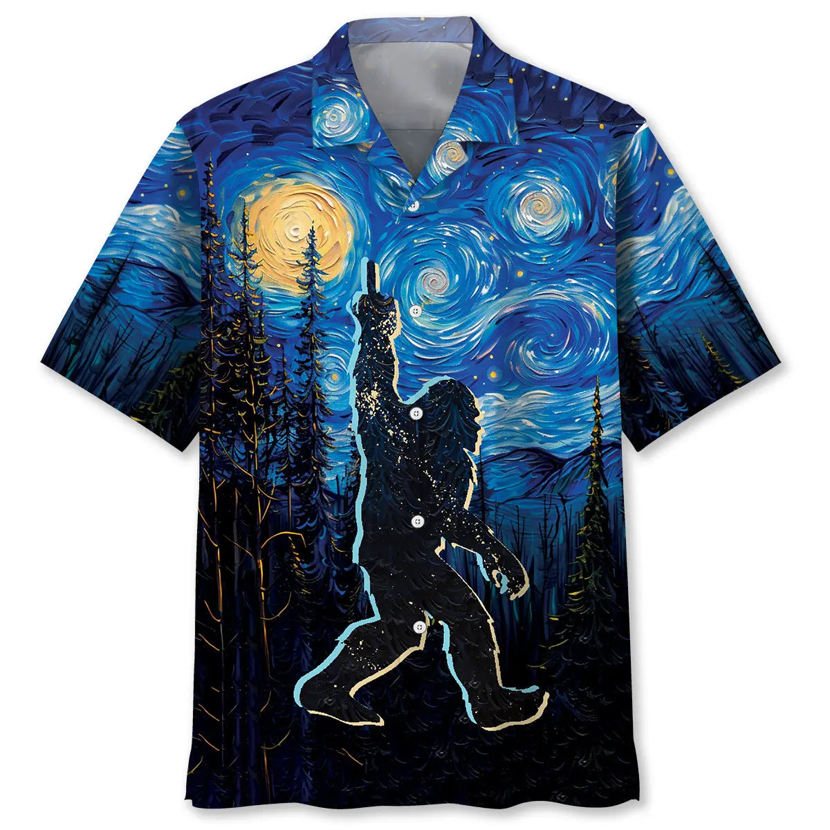 Bigfoot Mystery Starry Night Hawaiian Shirt For Seasonal Celebration And Island Inspired Style