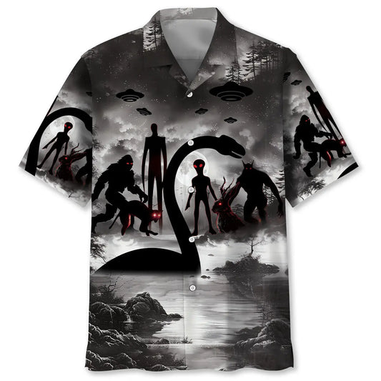 Bigfoot Nessie Alien Mythical Monster Hawaiian Shirt For Island Adventure And Relaxed Resort Style