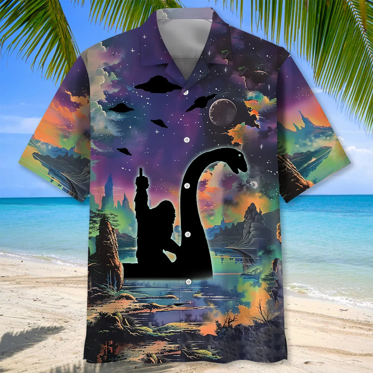 Bigfoot Nessie Night Hawaiian Shirt For Coastal Adventure And Travel Ready Style