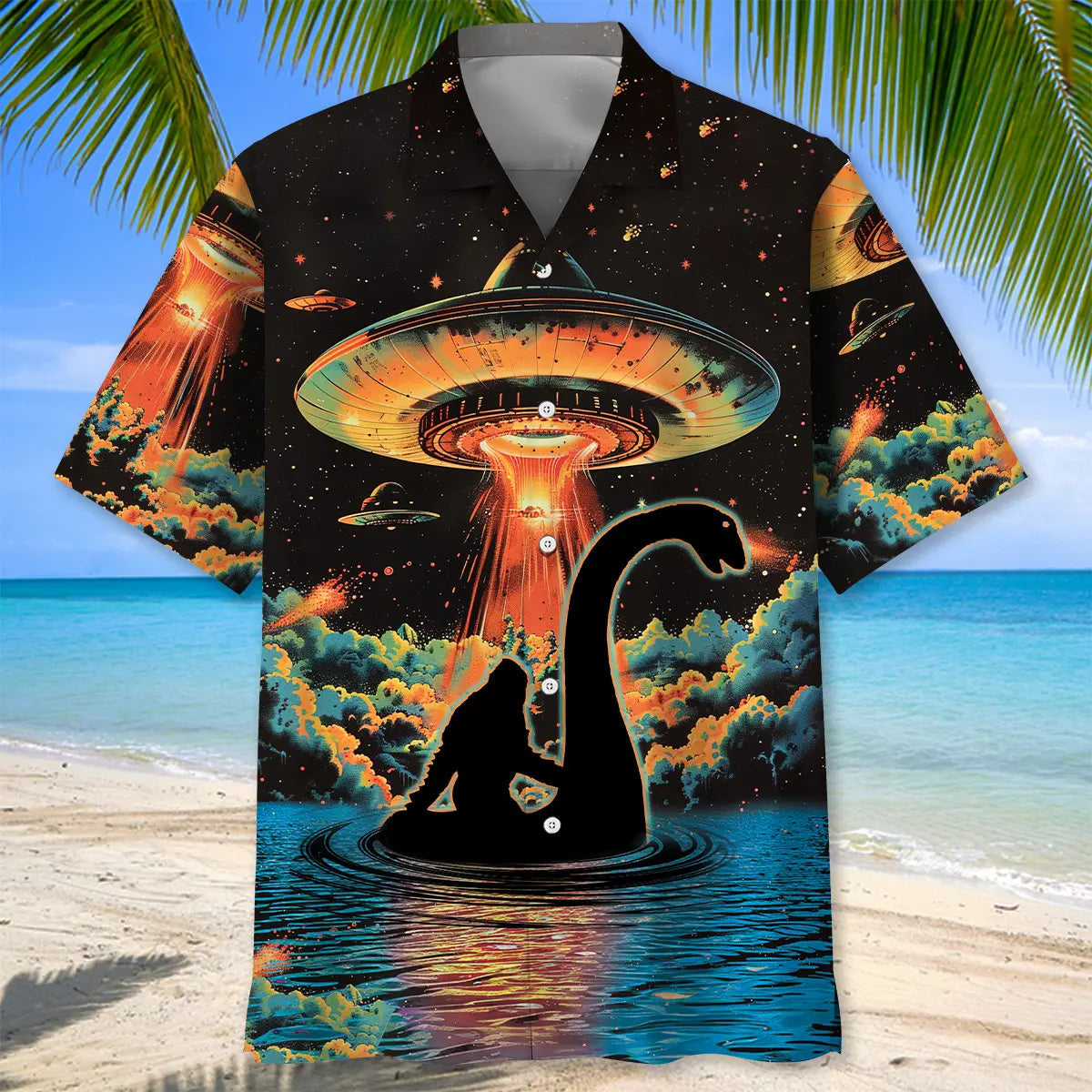Bigfoot Nessie UFO Hawaiian Shirt For Outdoor Event And Coastal Casual Wear