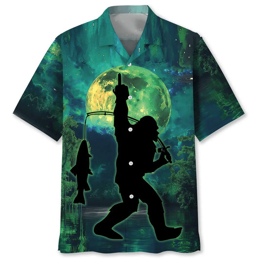Bigfoot Night Fishing Hawaiian Shirt For Outdoor Event, Beach Travel, And Thoughtful Gifting