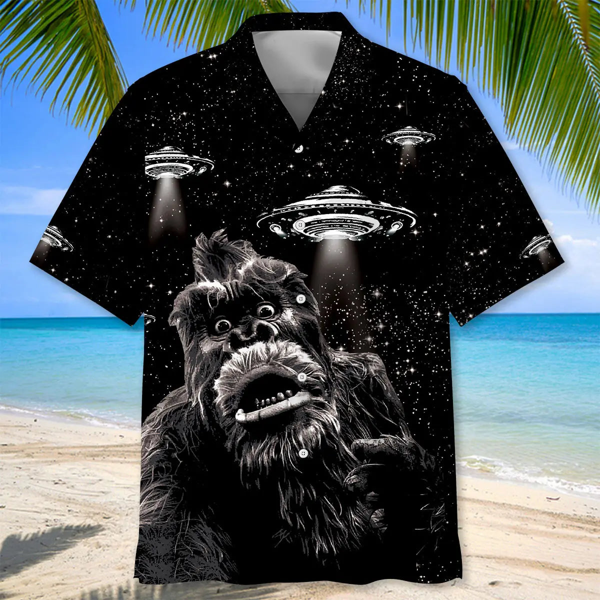 Bigfoot Panicked Selfie Alien Hawaiian Shirt For Coastal Getaways, Outdoor Gatherings, And Thoughtful Gift Giving