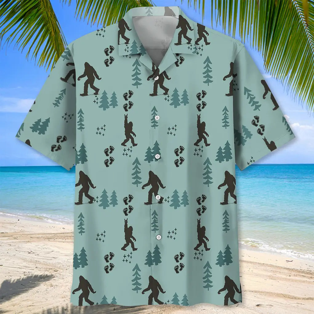 Bigfoot Pine Hawaiian Shirt For Coastal Travel, Casual Events, And Comfortable Summer Wear