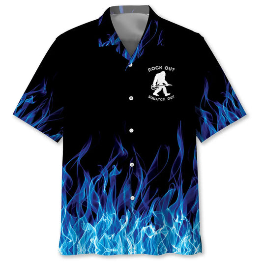 Bigfoot Playing Guitar Rock Sasquatch Hawaiian Shirt For Tropical Holidays, Outdoor Gatherings, And Everyday Comfort