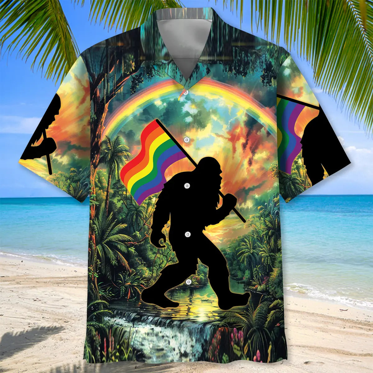 Bigfoot Pride Flag Hawaiian Shirt For Tropical Holiday And Thoughtful Gifting