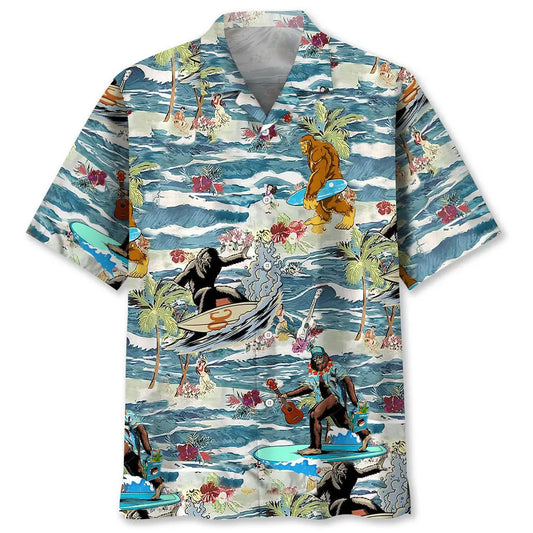 Bigfoot Surfing Hawaiian Shirt For Island Vacations, Resort Wear, And Relaxed Seasonal Style