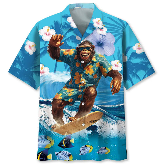 Bigfoot Surfing Hawaiian Shirt For Island Vacations, Resort Wear, And Relaxed Seasonal Style