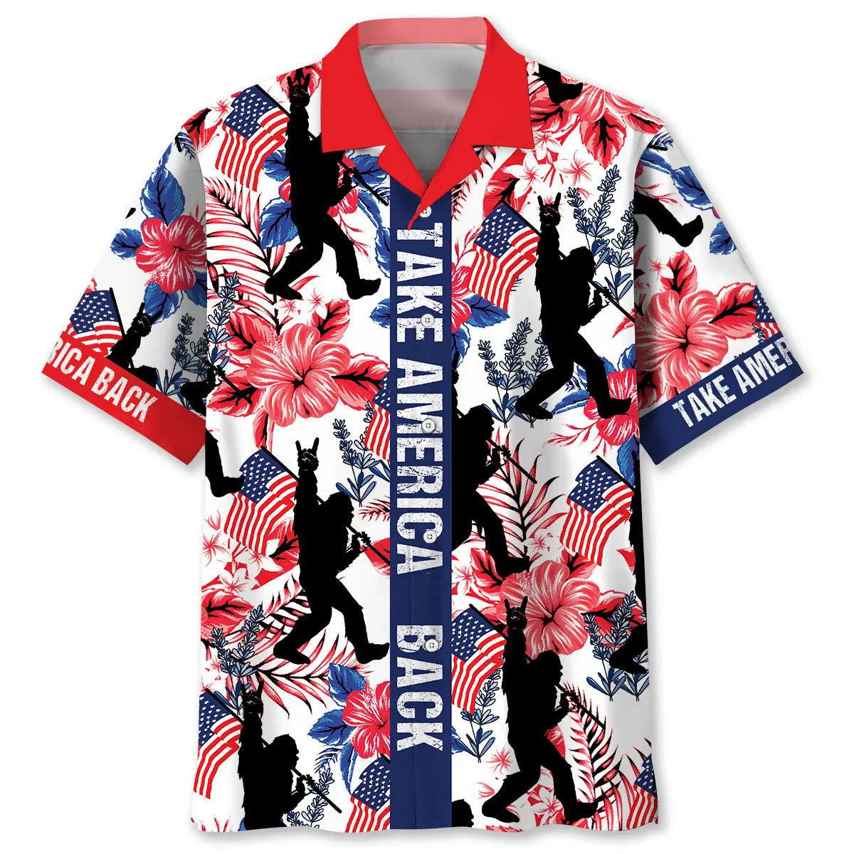 Bigfoot American Heritage Hawaiian Shirt For Seasonal Celebration, Island Getaway, And Outdoor Comfort
