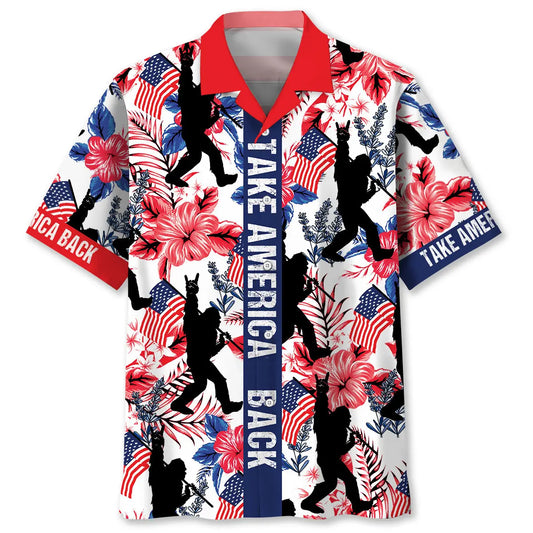 Bigfoot American Heritage Hawaiian Shirt For Seasonal Celebration, Island Getaway, And Outdoor Comfort
