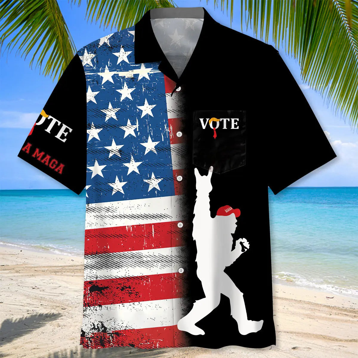 Bigfoot American Heritage Hawaiian Shirt For Beachside Event, Resort Holiday, And Casual Outdoor Style