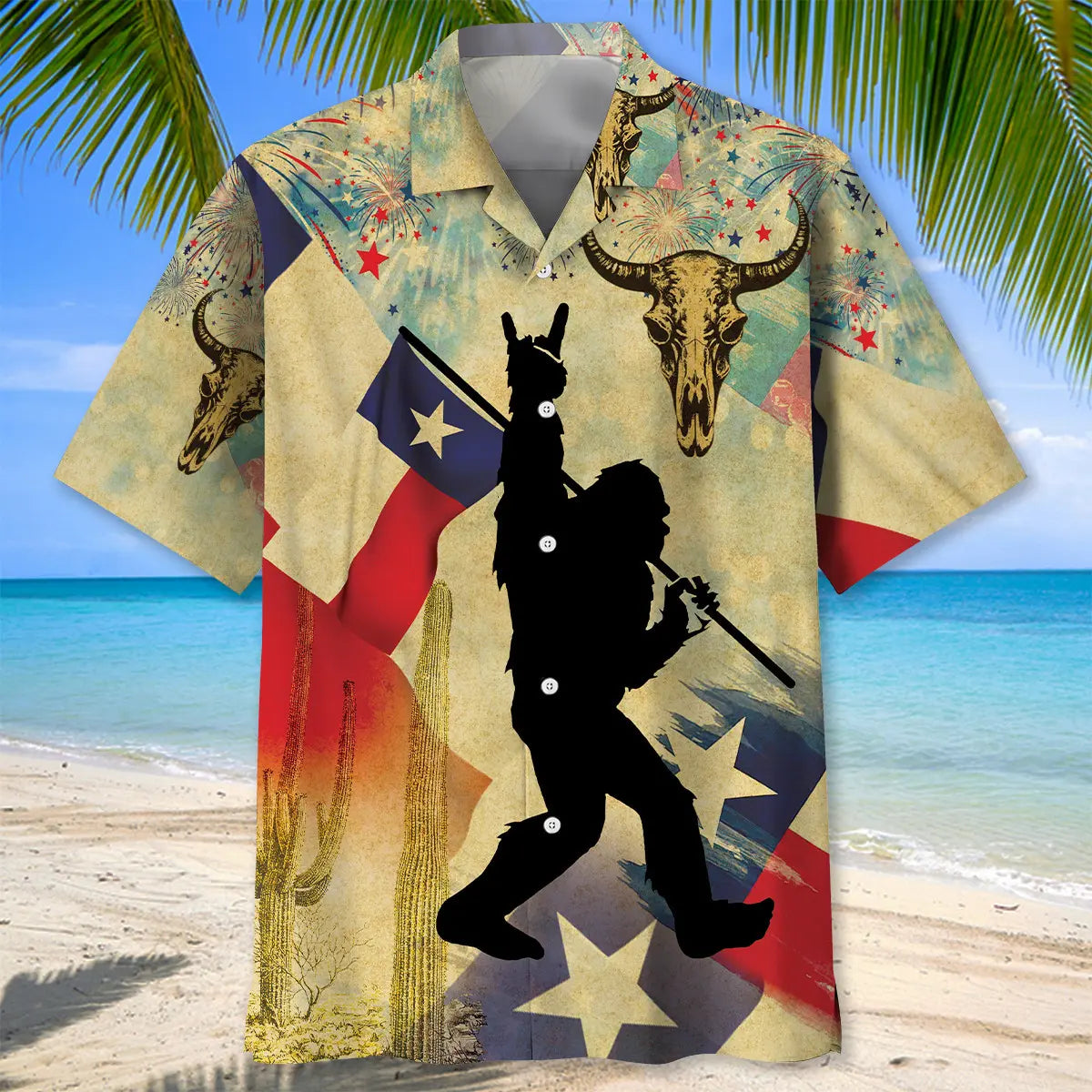 Bigfoot Texas Happy July Vintage Hawaiian Shirt For Relaxed Getaway, Summer Road Trip, And Casual Outdoor Style
