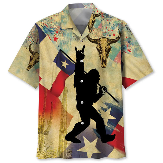 Bigfoot Texas Happy July Vintage Hawaiian Shirt For Coastal Adventure, Resort Escape, And Seasonal Wardrobe