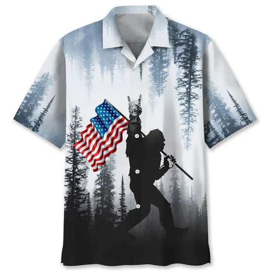 American Bigfoot Flag Hawaiian Shirt For Heritage Inspired Events, Beach Travel, And Thoughtful Gifting