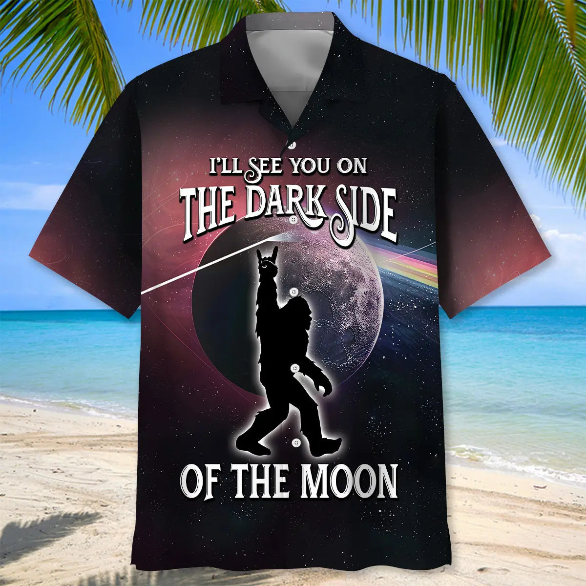 Bigfoot Moonlit Sky Hawaiian Shirt For Nature Fans, Resort Trips, And Comfortable Warm Weather Wear
