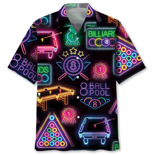 Neon Billiard Black Hawaiian Shirt For Tropical Holidays, Outdoor Gatherings, And Everyday Comfort