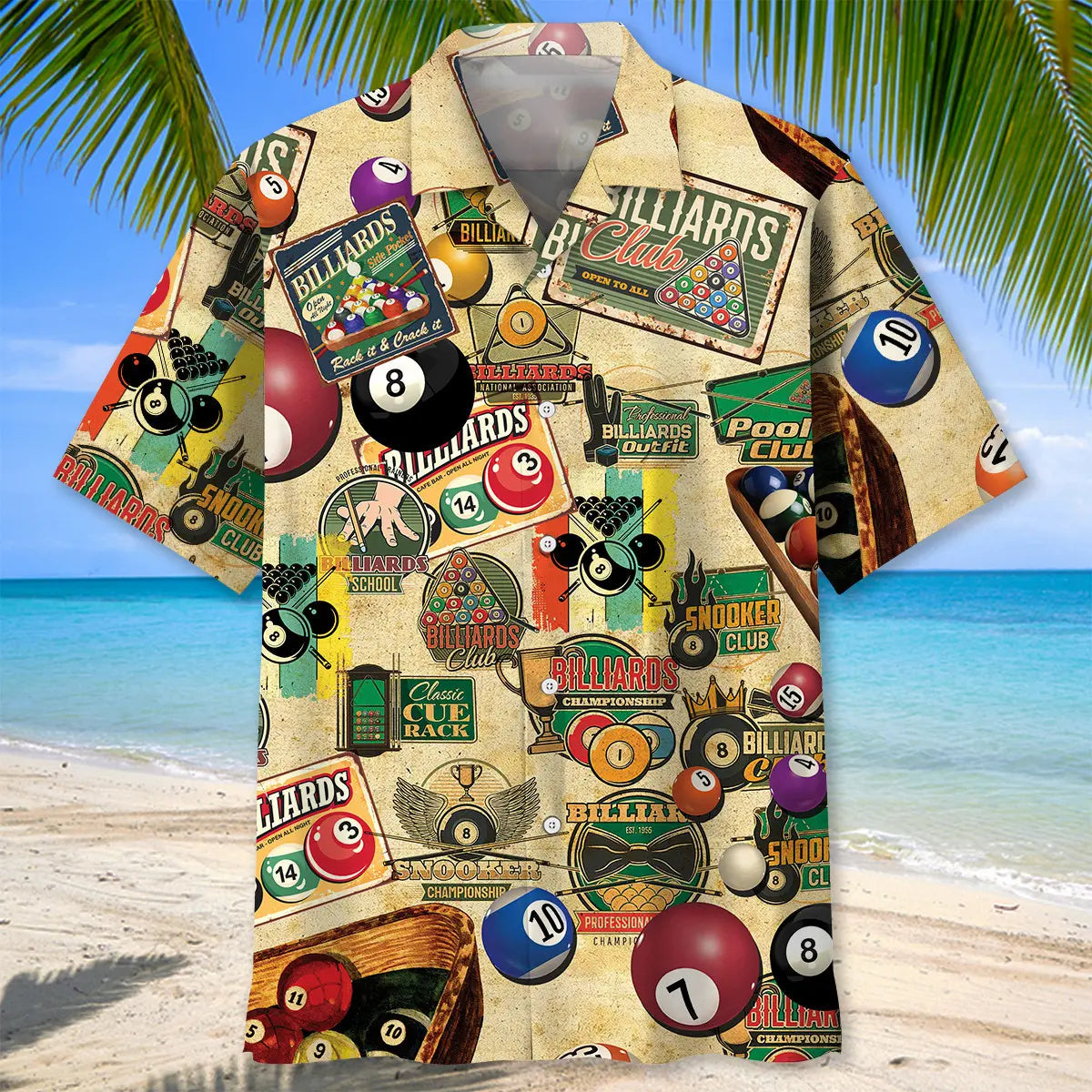 Vintage Billiard Hawaiian Shirt For Sports Fans, Summer Outings, And Relaxed Vacation Wear