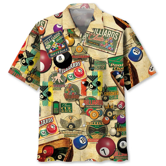 Vintage Billiard Hawaiian Shirt For Sports Fans, Summer Outings, And Relaxed Vacation Wear