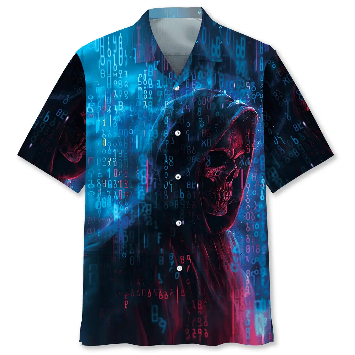 Binary Skull Hawaiian Shirt For Relaxed Getaway And Weekend Wear