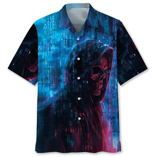 Binary Skull Hawaiian Shirt For Relaxed Getaway And Weekend Wear