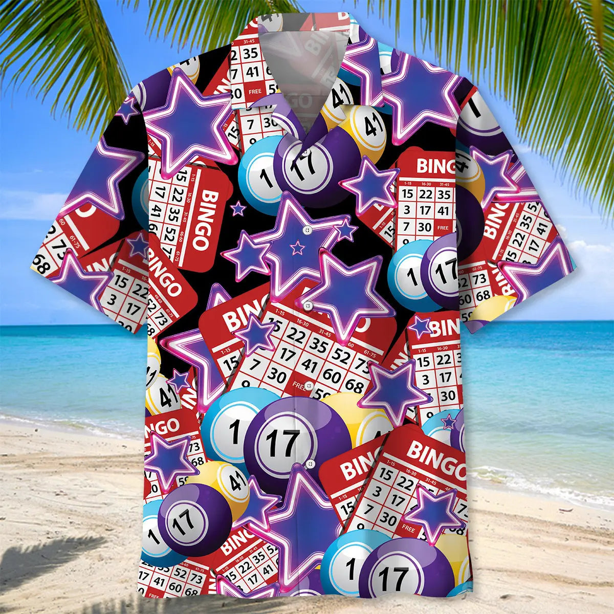 Neon Bingo Hawaiian Shirt For Summer Vacation, Beach Travel, And Casual Wear