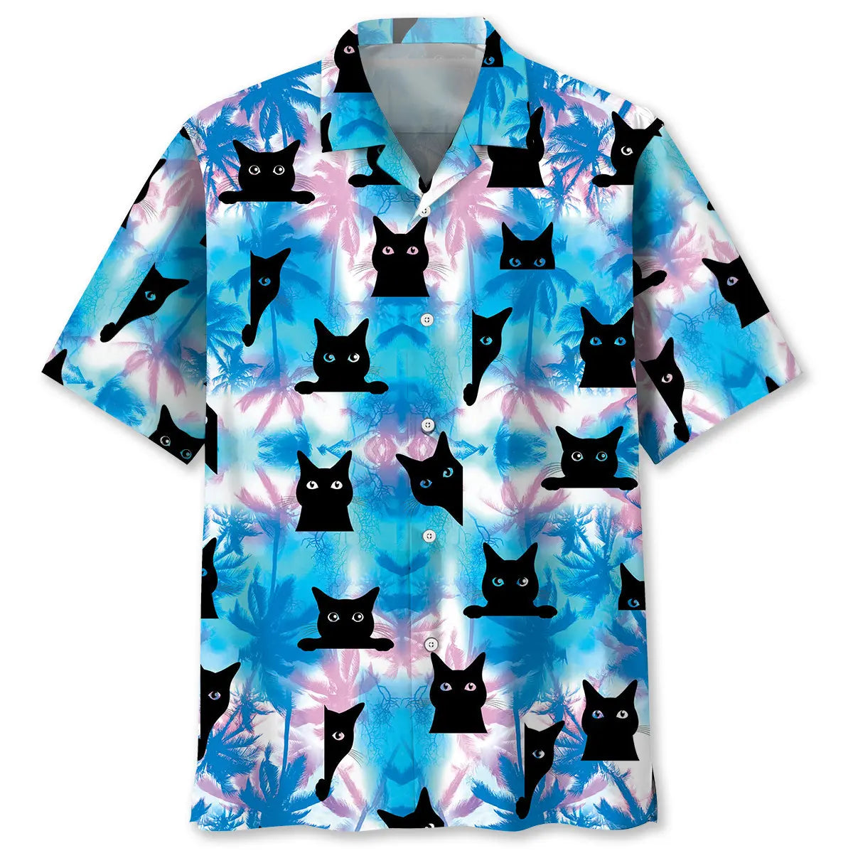 Black Cat Blue Hawaiian Shirt For Nature Fans, Resort Trips, And Comfortable Warm Weather Wear
