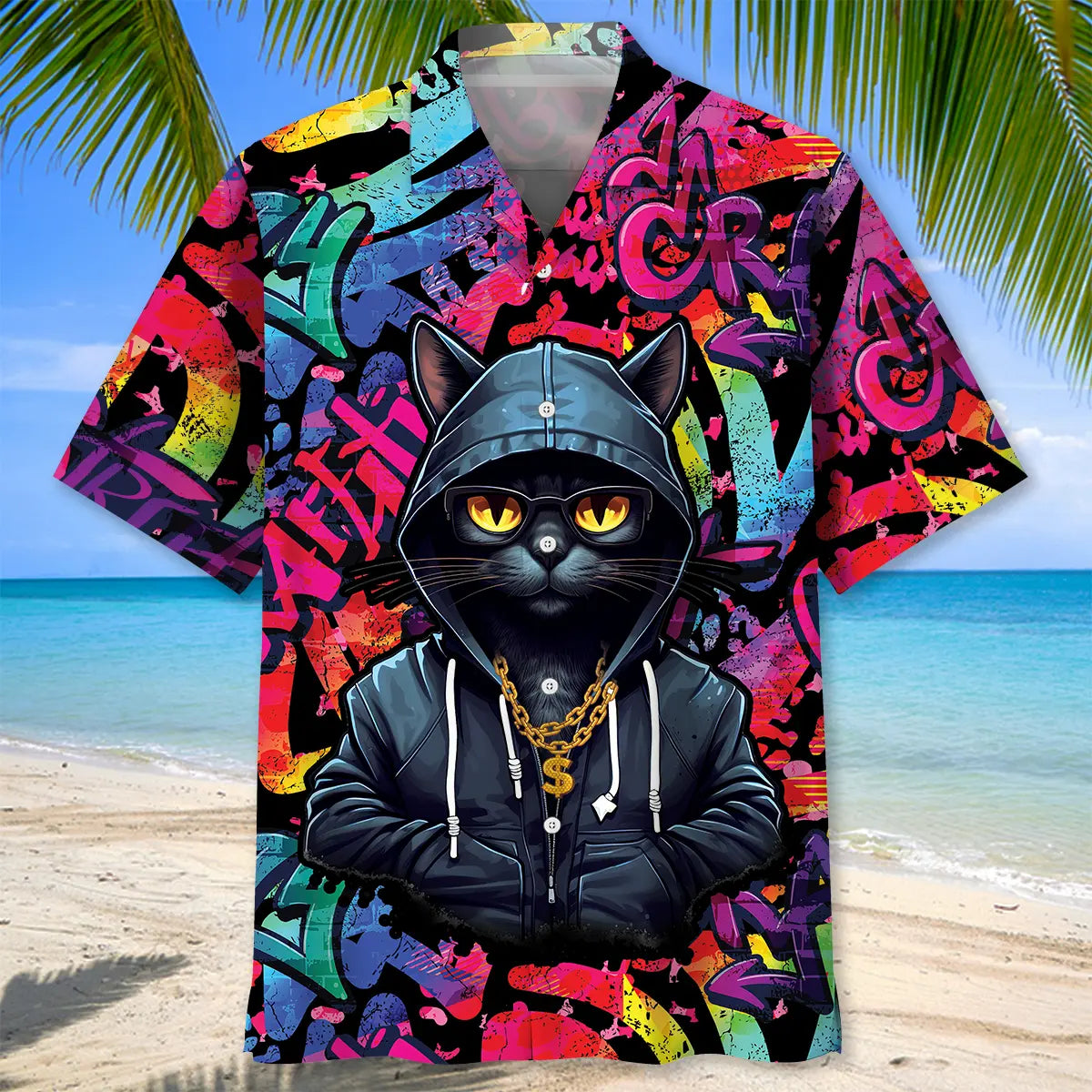 Colorful Black Cat Hawaiian Shirt For Beach Days, Summer Outings, And Thoughtful Gift Giving