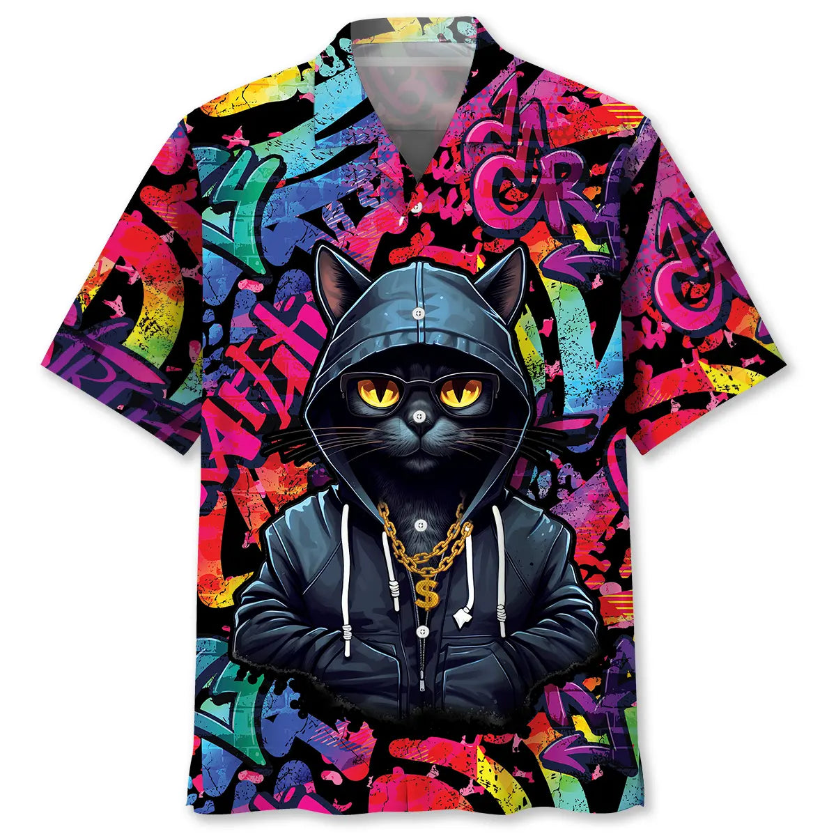 Colorful Black Cat Hawaiian Shirt For Beach Days, Summer Outings, And Thoughtful Gift Giving
