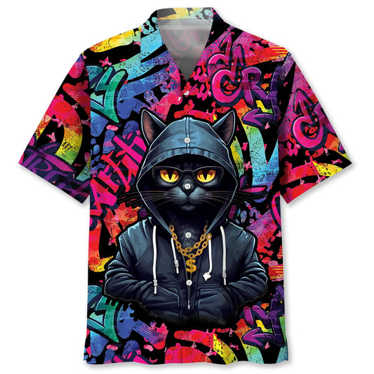 Colorful Black Cat Hawaiian Shirt For Beach Days, Summer Outings, And Thoughtful Gift Giving