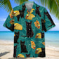 Black Cat Food Hawaiian Shirt For Summer Vacation, Beach Travel, And Casual Wear