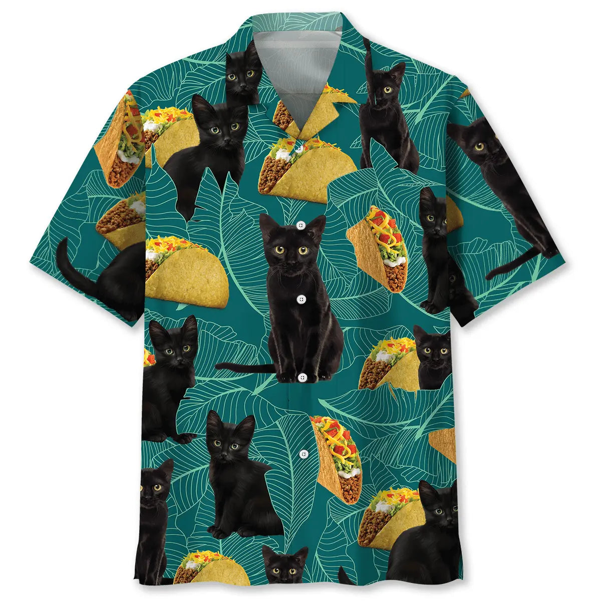 Black Cat Food Hawaiian Shirt For Summer Vacation, Beach Travel, And Casual Wear