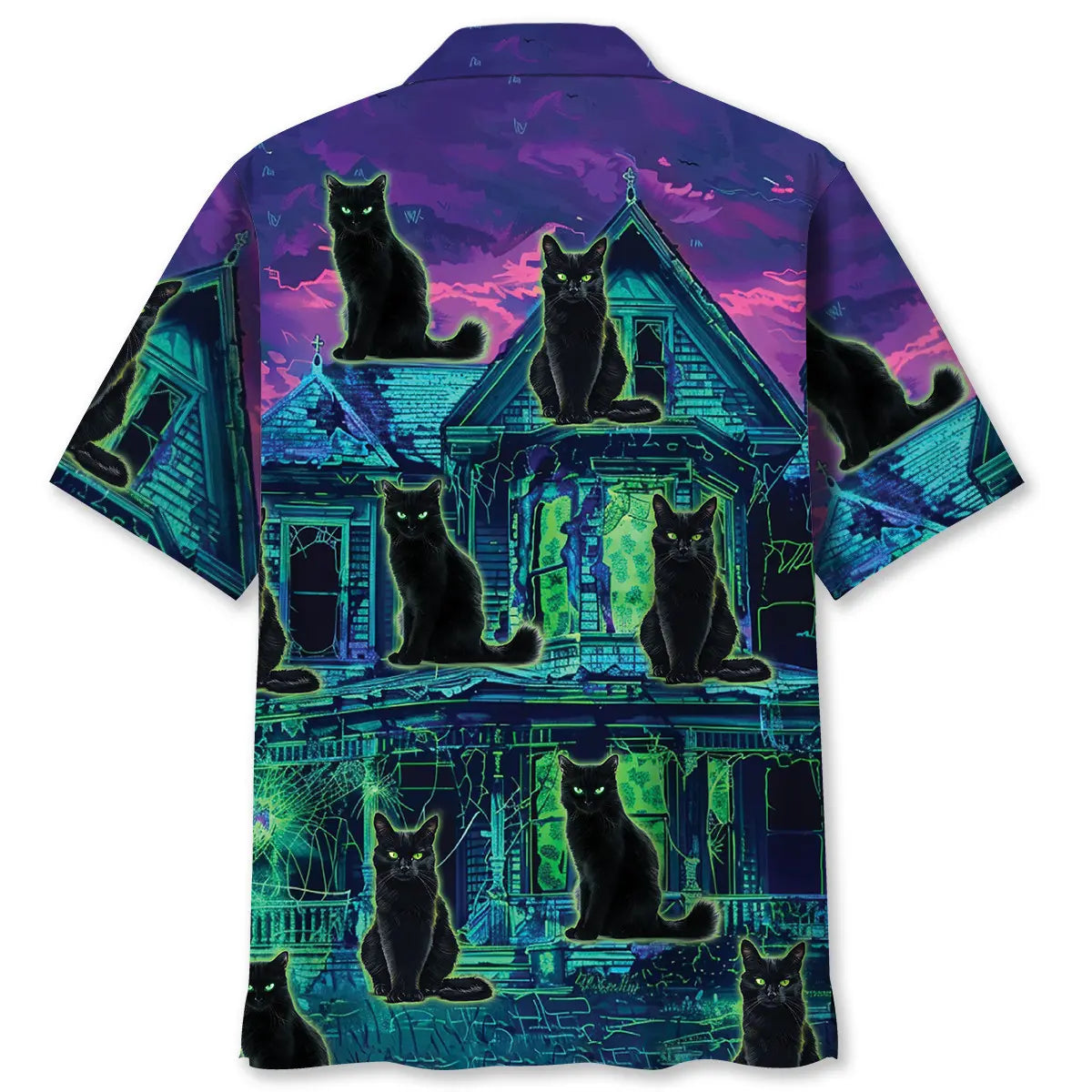 Black Cat Haunted House Hawaiian Shirt For Resort Trips, Coastal Parties, And Warm Weather Style