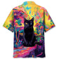 Black Cat Hippie Mushroom Hawaiian Shirt For Island Vacations, Resort Wear, And Relaxed Seasonal Style