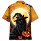 Halloween Black Cat Pumpkin Hawaiian Shirt For Costume Parties, Summer Travel, And Distinctive Casual Wear