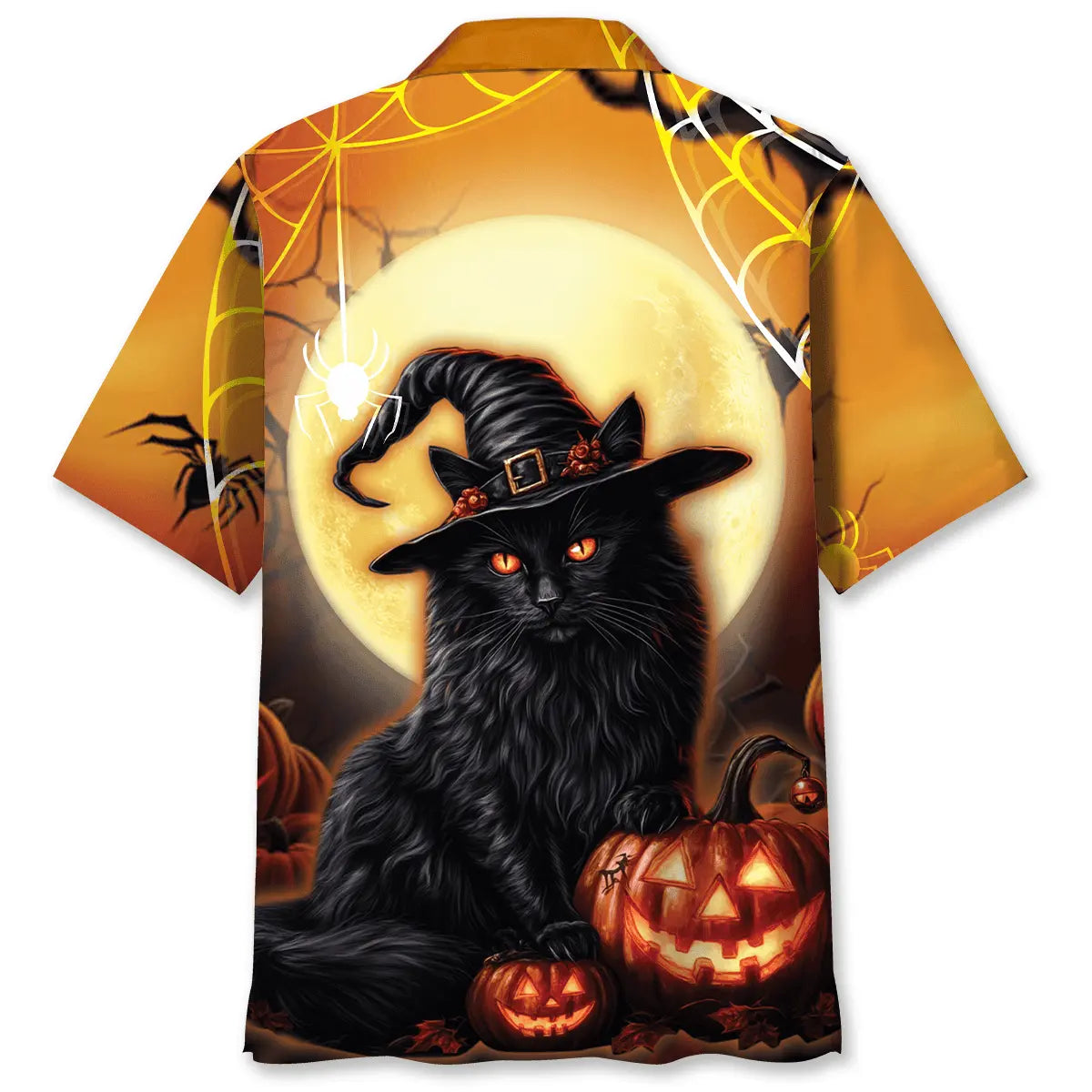 Halloween Black Cat Pumpkin Hawaiian Shirt For Costume Parties, Summer Travel, And Distinctive Casual Wear