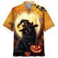 Halloween Black Cat Pumpkin Hawaiian Shirt For Costume Parties, Summer Travel, And Distinctive Casual Wear
