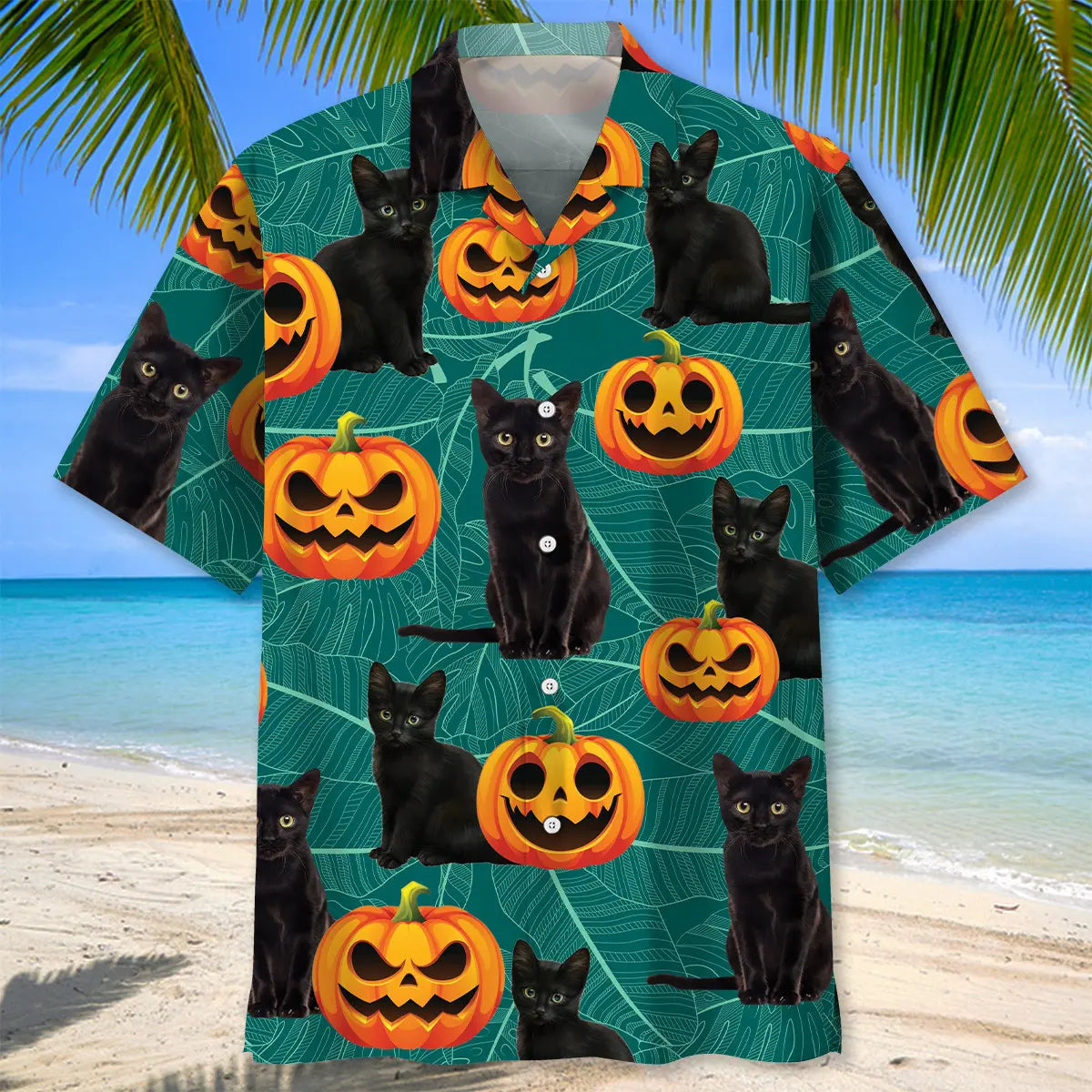 Halloween Black Cat Pumpkins Hawaiian Shirt For Autumn Gatherings, Coastal Outings, And Playful Holiday Style
