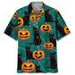 Halloween Black Cat Pumpkins Hawaiian Shirt For Autumn Gatherings, Coastal Outings, And Playful Holiday Style