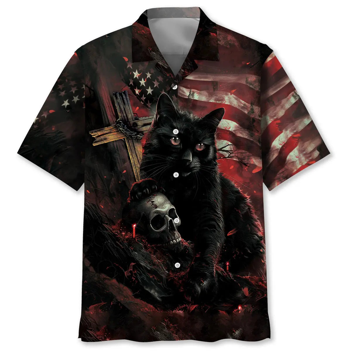 Black Cat Skull Hawaiian Shirt For Island Vacations, Casual Events, And Distinctive Seasonal Style