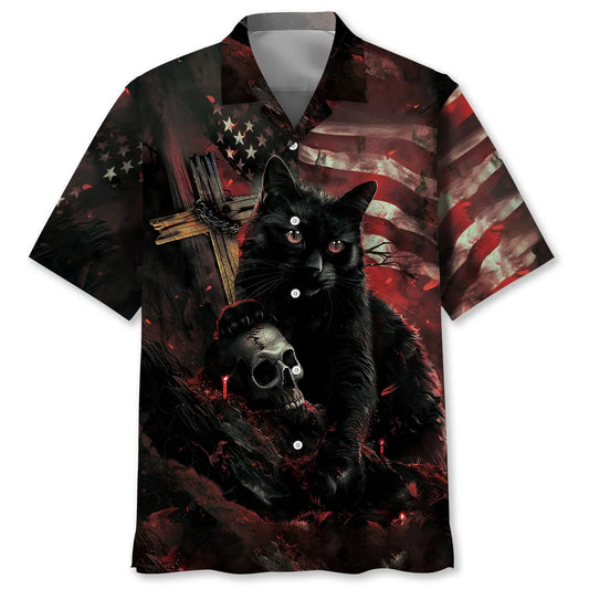 Black Cat Skull Hawaiian Shirt For Island Vacations, Casual Events, And Distinctive Seasonal Style