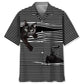 Black Cat Stripes Pattern Hawaiian Shirt For Summer Vacation, Beach Travel, And Casual Wear