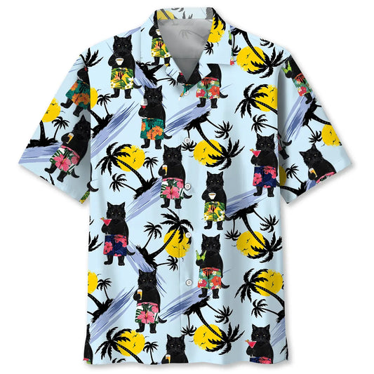 Summer Black Cat Hawaiian Shirt For Nature Fans, Resort Trips, And Comfortable Warm Weather Wear
