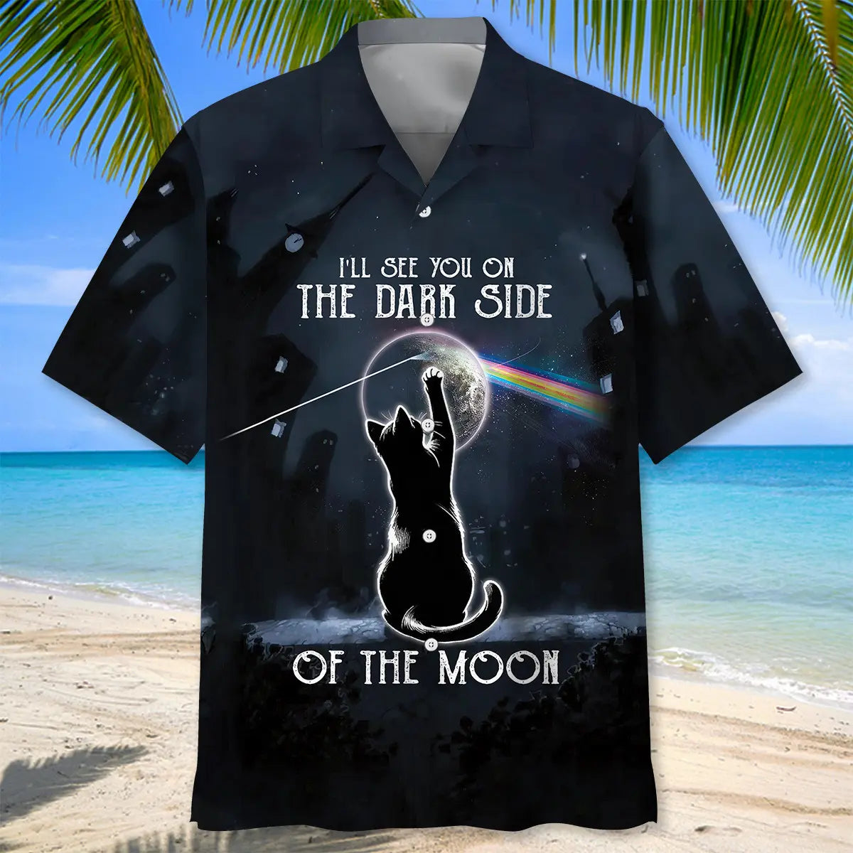 Black Cat Moonlit Sky Hawaiian Shirt For Nature Fans, Resort Trips, And Comfortable Warm Weather Wear