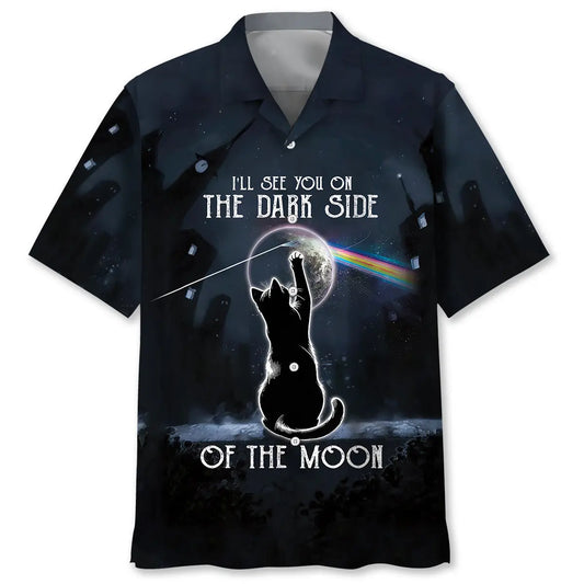 Black Cat Moonlit Sky Hawaiian Shirt For Nature Fans, Resort Trips, And Comfortable Warm Weather Wear