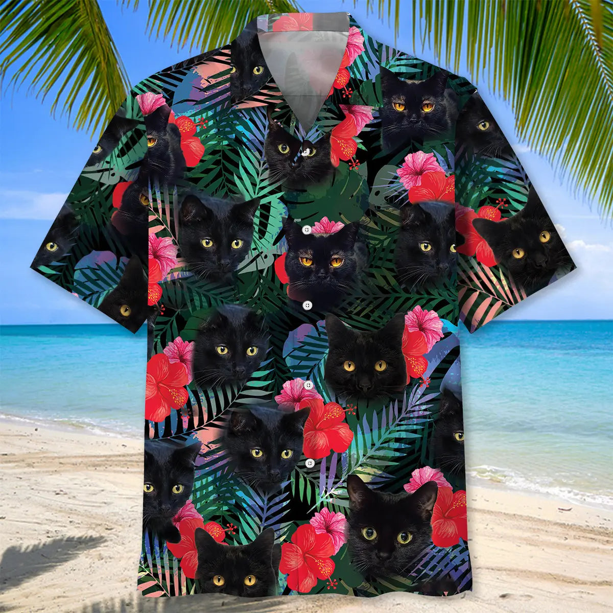 Tropical Black Cat Hawaiian Shirt For Nature Fans, Resort Trips, And Comfortable Warm Weather Wear