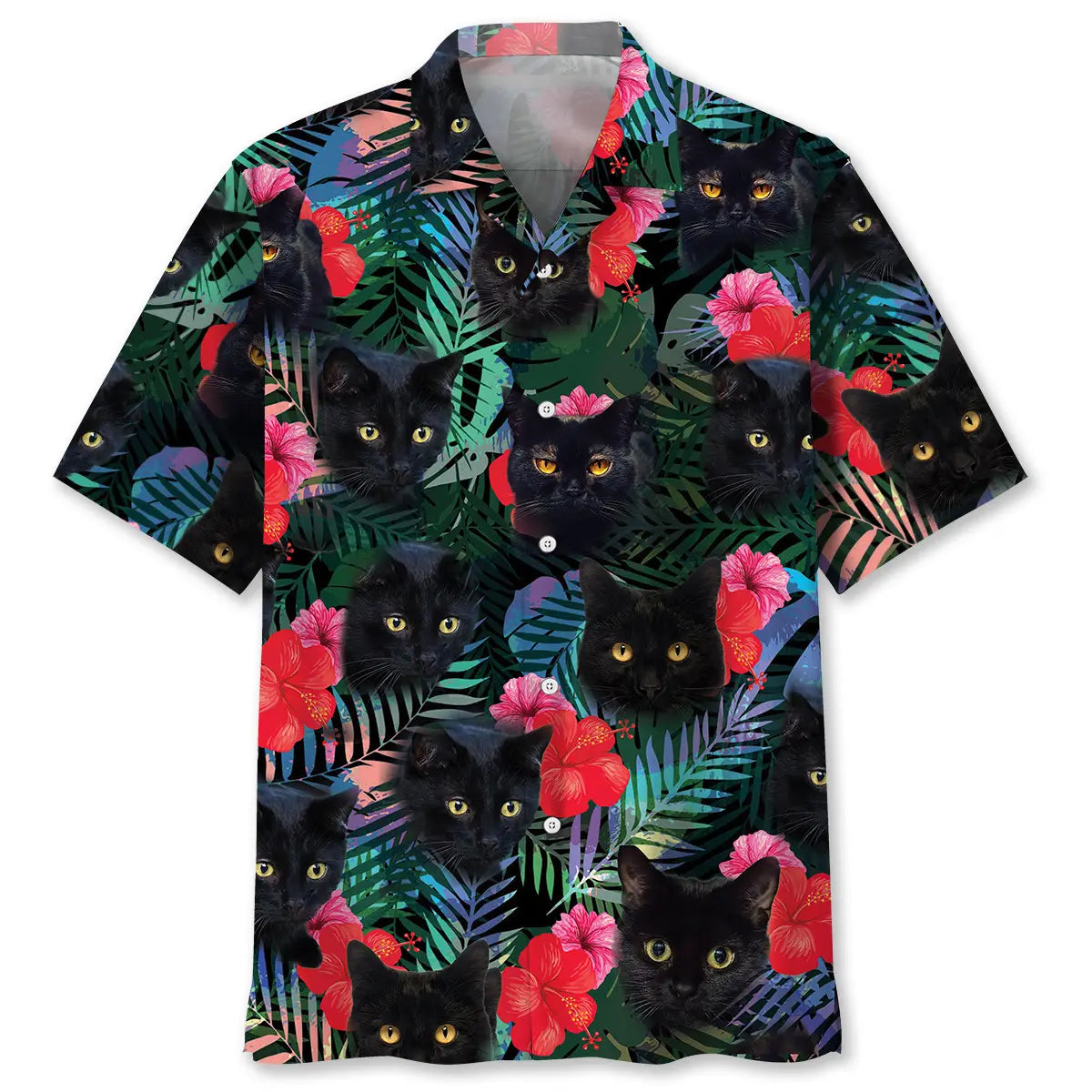 Tropical Black Cat Hawaiian Shirt For Nature Fans, Resort Trips, And Comfortable Warm Weather Wear