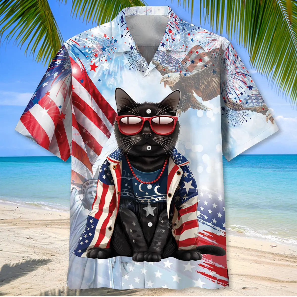 American Black Cat Hawaiian Shirt For Beach Days, Summer Outings, And Thoughtful Gift Giving