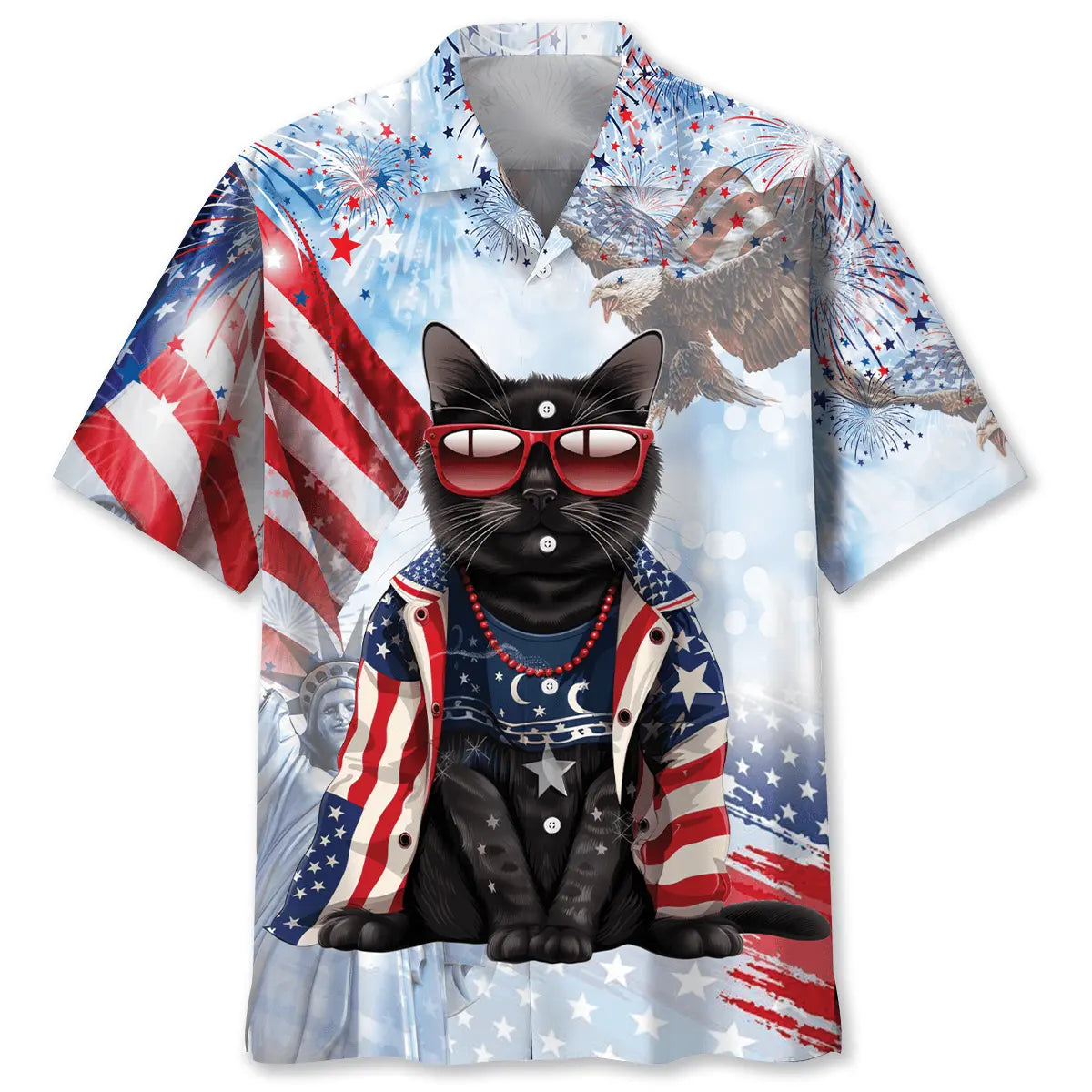 American Black Cat Hawaiian Shirt For Beach Days, Summer Outings, And Thoughtful Gift Giving