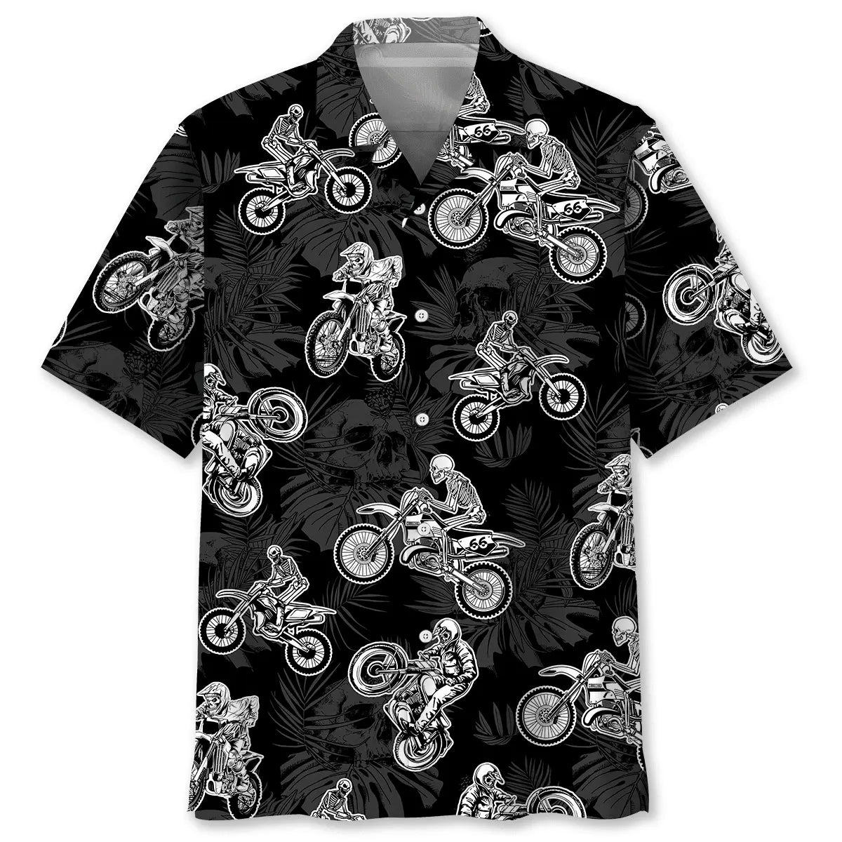 Black Dirt Bike Racing Hawaiian Shirt For Automotive Enthusiasts, Coastal Trips, And Casual Warm Weather Style